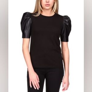 NWT-Michael Kors Leather Puff Sleeve Top